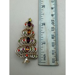 Vintage Hedy Christmas Tree Brooch Gold Tone Multi Color Rhinestone Pin 2.5″