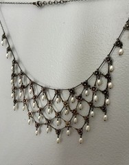 Antique Art Deco Open Sterling flowers teardrop pearls 1920s one of a kind