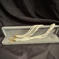Vintage Signed Napier Multi Strand Gold Tone Rice Pearl Choker Necklace