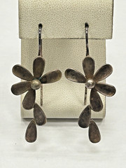 Vintage Signed KIM 925 Sterling Silver Flower Floral Daisy Earrings