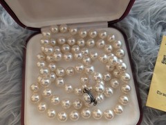 Majorica Vintage Pearl Necklace Opera 36″ W Box +Brochure Sterling Clasp 10mm