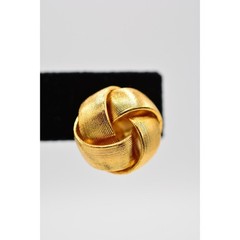 Vintage Knot Clip On Earrings Brushed Gold Linked Yellow Chunky NOS 1980s BinA1
