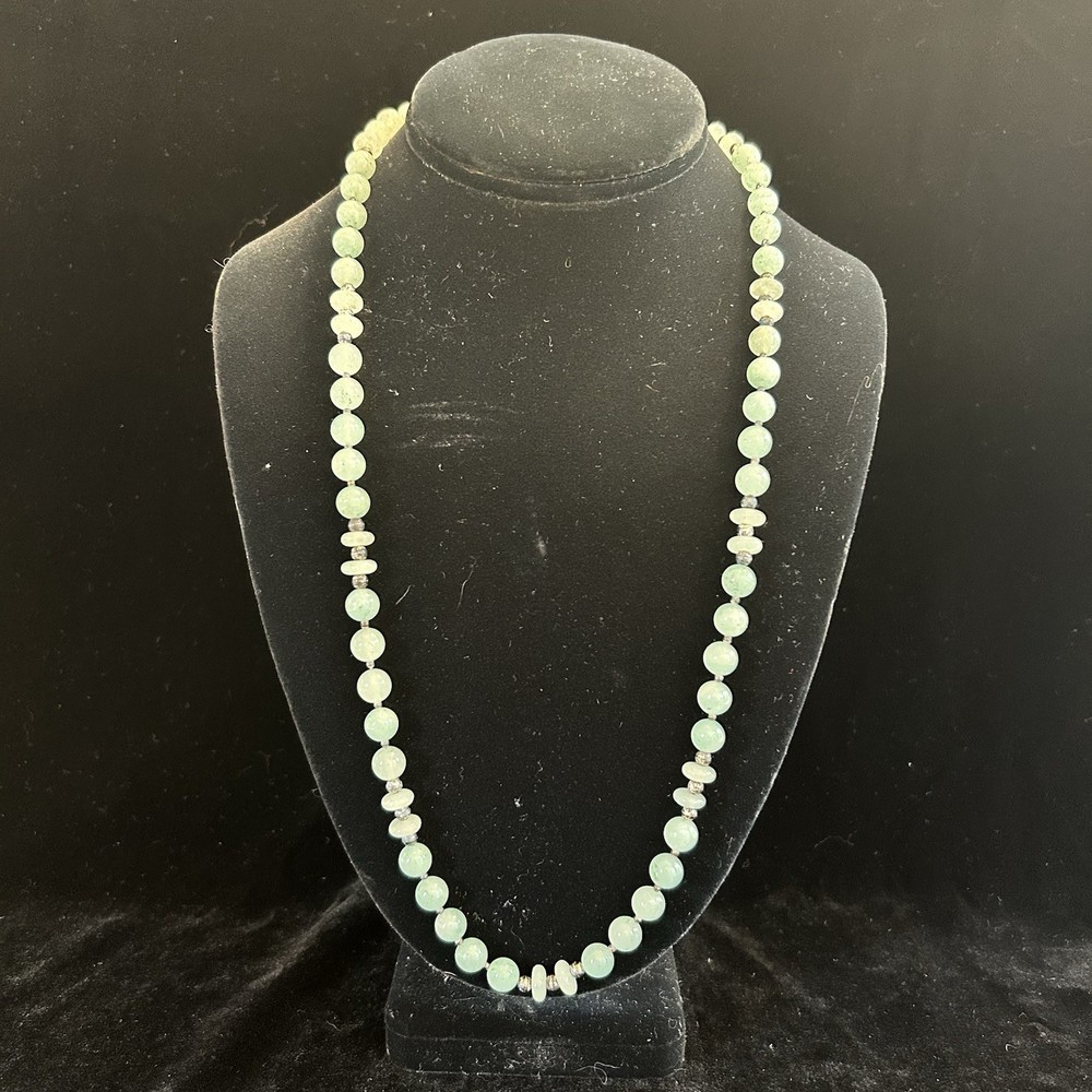 Green Gemstone Beaded Necklace 12.5 In Vintage Green