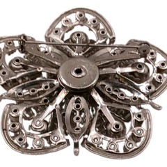 Vintage Floral Star Brooch Pin Smoky Gray Rhinestone Silver Tone 2 in D