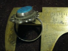 Early Eagle Mark STERLING w/ 21mm OVAL TURQUOISE Wire & Dots Ring. Size 4 LQQK!