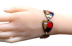 Vintage Kay Denning Red Blue and Copper Enamel Bracelet