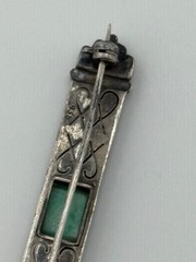 Vintage Art Deco 935 Sterling Silver Marcasite Enamel Amazonite Brooch