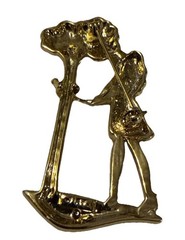 AJC Gold Toned Girl With Golf Club Wrapped Around A Tree Signed Brooch