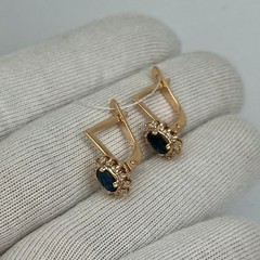 Vintage Original Natural Sapphire & Diamond Rose Gold Earrings 585 14K 2.45 g.