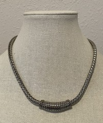 Snake Silvertone Magnetic Clasp Front Barrel Minor Gold Tone Detail Necklace