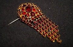 Vintage Bronze Soviet Brooch with garnet color stones pin Made in ussr