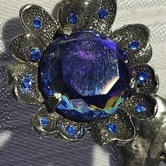 Signed Judy Lee Bracelet & Errings Blue Rhinestones Aurora Borealis Vintage