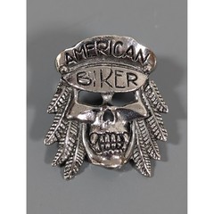 Vintage American Biker Skull Pin 3D Silver Tone Hat Lapel 1992 USA