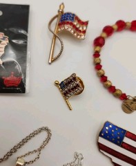Vtg to Contemporary Patriotic Red White & Blue Jewelry Lot Rhinestones Enamel