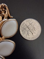 Vintage White Thermoset Leaf Gold-Tone Necklace Butterfly Faux Pearl Earring Set