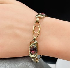 VTG. 1940-50s Sterling Silver 12K Gold Filled Purple Glass Flower Bracelet 6 3/4