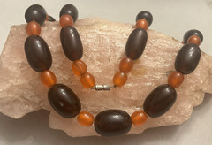 Vintage-Root Beer/Cherry Cola/Amber Orange-Carved Horn-Oval Bead-28 in Necklace