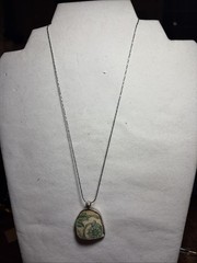 Vintage Pottery Piece Set In Sterling Setting And Chain Pendant 1” X 1.25”