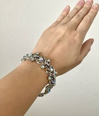 Sparkly Light Blue Aurora Borealis Rhinestones Vintage Filigree 50-60s Bracelet