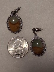 Vintage Sterling Silver Picture Jasper Dangle Post Earrings
