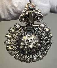 ANTIQUE ARMENIAN BYZANTINE REVIVAL OTTOMAN SAPHIRET COIN SILVER JEWELED EARRINGS