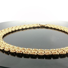 Vintage 5‑Row Panther Link Choker Necklace Gold Tone Wide Brick Mesh 1960s–1980s