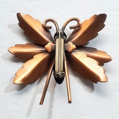 Vintage Copper Tone Metal Textured and Shiny Butterfly Bug Insect Brooch Pin