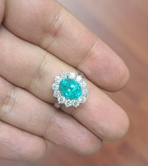 Vintage 18K White Gold Engagement Ring 4.02ct. Neon Blue Tourmaline Oval Shape