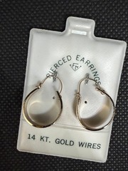 Vintage Solid 14kt Gold Earwire Gold Plated Hoop Earrings 2.6g NOS