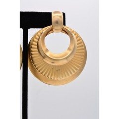 Vintage Dangle Earrings Chunky Gold Tone Metal Layered Ribbed Round 1980s BinAS