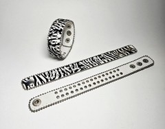 Zebra Print Rhinestone Wrap Bracelets Snap Leather Crystal Cuff Bracelet 12 pcs