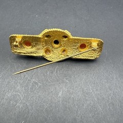 Vintage Gold Tone Multi-Color Cabochon & Faceted Glass Bar Brooch 2.5” Statement