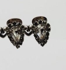 Crystal Cluster Earrings Teardrop Silver Tone Clip .75 in Vintage #C