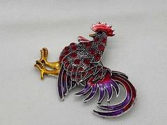 Silver Tone Purple & Rooster with Gold Tone Feet Fashion Pin 2.25