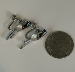 Vtg Sterling Silver Black Faceted Stone Screw Back Dangle Earrings Mid Century