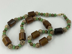 Earthy Necklace Natural Stone Acrylic Beads Brown Green Choker 22 Inch
