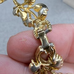 Vintage Bracelet Gold Tone Leaves Rhinestone Imitation Pearl Flowers 6.5