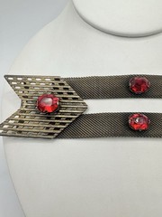 Antique Victorian Gold Tone Red Glass Mesh Belt Buckle Sash STrap? 6.5in Read