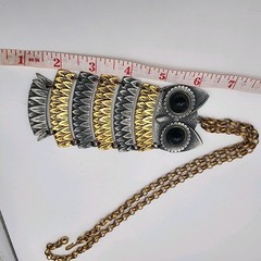 Large Vintage Retro Silver/Gold Tone ARTICULATED OWL Pendant Necklace 22″ Chain!