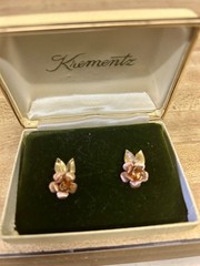 Vintage Rare Krementz 14k Gold Overlay Screwback Earrings Huge Rose Bud Leaf