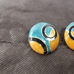 Vintage Domed Enamel Round Retro Style Cloisonne Pierced Earrings