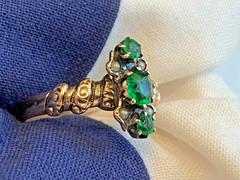 Antique Gold Filled Ring 2.09g Jewelry Size 6.75 Band Green & White Stones *READ