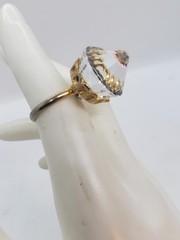 Vintage Rivoli AB Glass Cocktail Ring Gold Tone Adjustable Crown Setting Retro