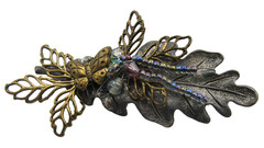 VTG UNUSUAL BUTTERFLY LEAF purple blue BEAD Brooch Pin black silver gold tone