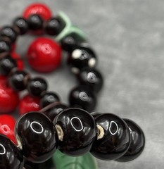 Vtg Red Cherries Black Bead Necklace Rockabilly Pin-Up Flying Colors Choker 80’s