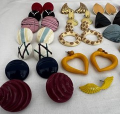 41 Pairs Vintage 80s Pierced Earrings Enamel Lucite Metal Etc Post Assorted Huge