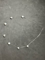 3.25g Vintage Sterling Silver 925 Pearl Station Necklace Beaded Chain CZ 17.7 in