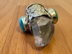 Vintage Heavy Himalayan Quartz Crystal Pendant Set In Silver & Stones 3.5”in,72g