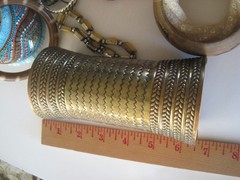 Costume Jewelry 2 Lb Bracelets Brass Arm Band Leather Plastic Wood Beads Retro#9
