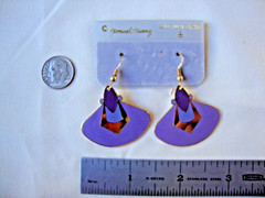 VINTAGE SAMUEL HUANG DESIGNER CLOISONNE RETRO MOD FAN LAVENDER & PURPLE EARRINGS